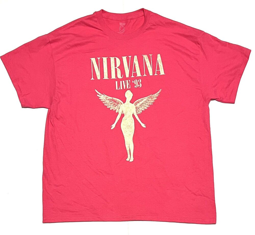 Nirvana Womens T-shirt Tee In Utero 1993 Concert Tour Dates Size L HOT PINK